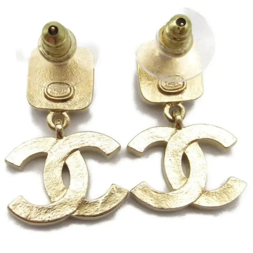 Chanel CC Drop Earrings Gold Tone Crystal Amber Stone Pierced - Picture 6 of 14